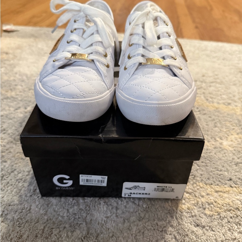 G by Guess Kids White and Gold Quilted Sneakers